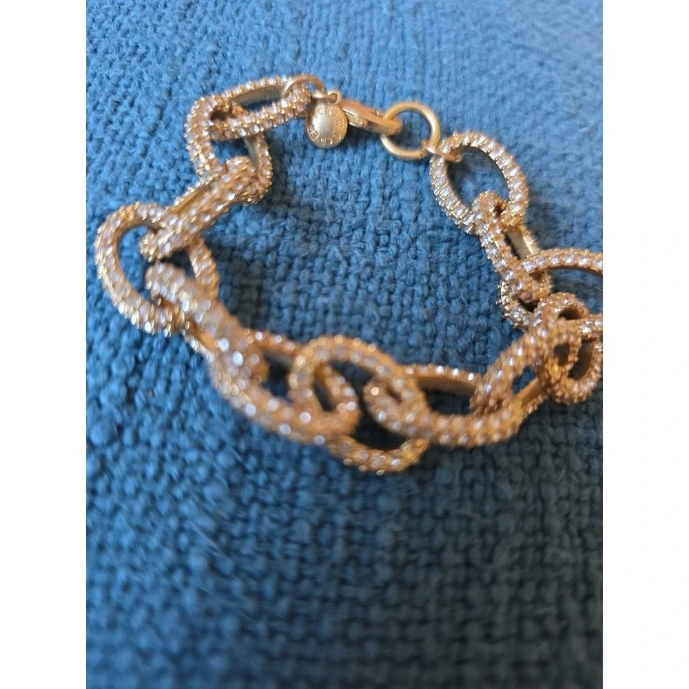 J Crew Bracelet Pave Crystal Link Gold Tone Chunky Rhinestone 7.5